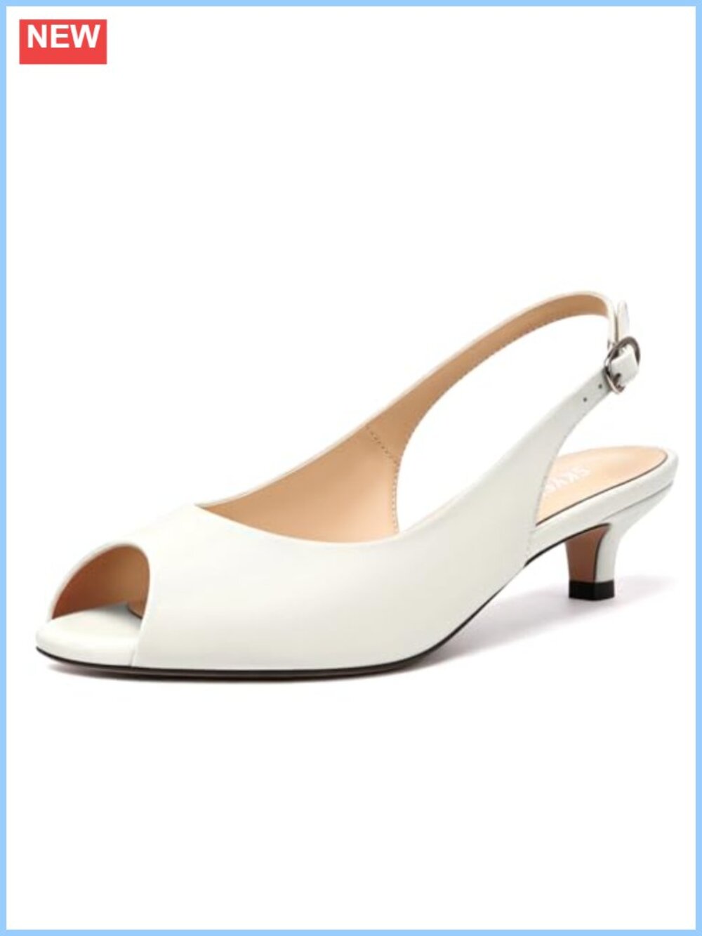 Peep Toe Slingback Kitten Heels Faux Leather Adjustable Buckle